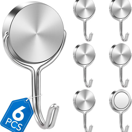 Magnetic Hooks for Cruise Cabins, 60Lbs Swivel Heavy Duty, Ship Essentials, Locker Accessories, Magnet Hook Classroom, Refrigerator, Hanging, Grill -6 Pack Silver 1x2inch.