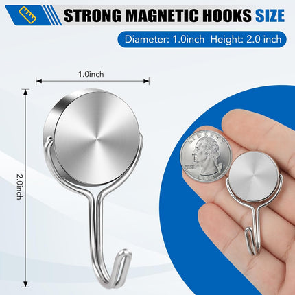 Magnetic Hooks for Cruise Cabins, 60Lbs Swivel Heavy Duty, Ship Essentials, Locker Accessories, Magnet Hook Classroom, Refrigerator, Hanging, Grill -6 Pack Silver 1x2inch.