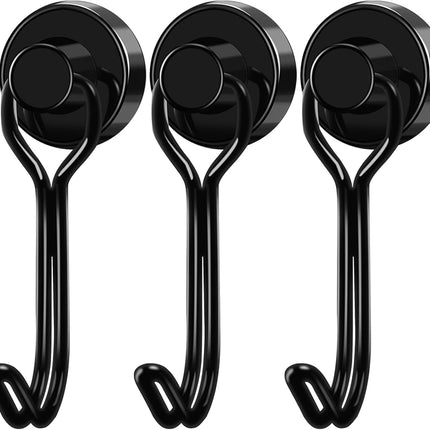 Black Magnet Hooks, 25LBS Swivel Magnetic Hooks for Hanging, Strong Cruise Cabins, Grill, Refrigerator, Kitchen, Door, Locker, Key and Calendar - Pack of 3.