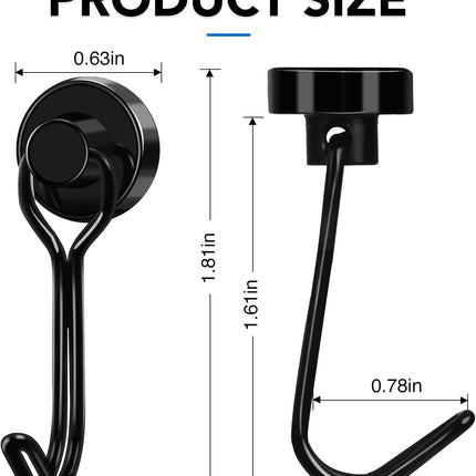 Black Magnet Hooks, 25LBS Swivel Magnetic Hooks for Hanging, Strong Cruise Cabins, Grill, Refrigerator, Kitchen, Door, Locker, Key and Calendar - Pack of 3.