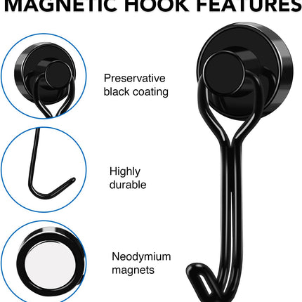 Black Magnet Hooks, 25LBS Swivel Magnetic Hooks for Hanging, Strong Cruise Cabins, Grill, Refrigerator, Kitchen, Door, Locker, Key and Calendar - Pack of 3.
