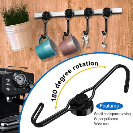 Black Magnet Hooks, 25LBS Swivel Magnetic Hooks for Hanging, Strong Cruise Cabins, Grill, Refrigerator, Kitchen, Door, Locker, Key and Calendar - Pack of 3.