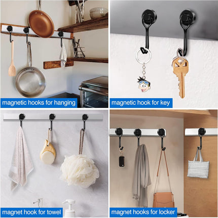 Black Magnet Hooks, 25LBS Swivel Magnetic Hooks for Hanging, Strong Cruise Cabins, Grill, Refrigerator, Kitchen, Door, Locker, Key and Calendar - Pack of 3.