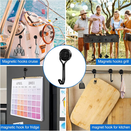 Black Magnet Hooks, 25LBS Swivel Magnetic Hooks for Hanging, Strong Cruise Cabins, Grill, Refrigerator, Kitchen, Door, Locker, Key and Calendar - Pack of 3.
