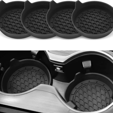 Car Cup Holder Coaster, Silicone Insert, Universal Non-Slip Holders, Accessories Interior for Women and Man Sets 4 Pack Black -.