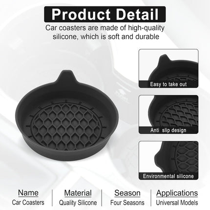 Car Cup Holder Coaster, Silicone Insert, Universal Non-Slip Holders, Accessories Interior for Women and Man Sets 4 Pack Black -.