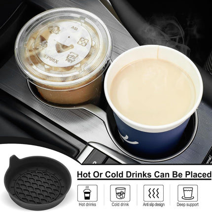 Car Cup Holder Coaster, Silicone Insert, Universal Non-Slip Holders, Accessories Interior for Women and Man Sets 4 Pack Black -.