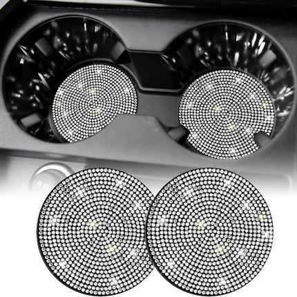 Bling Cup Holder Coasters for Car, 2PCS Universal Non-Slip Holder, Embedded Decorative Coasters, Shiny Crystal Car Interior Accessories Gifts Women (White) White.