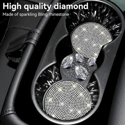 Bling Cup Holder Coasters for Car, 2PCS Universal Non-Slip Holder, Embedded Decorative Coasters, Shiny Crystal Car Interior Accessories Gifts Women (White) White.