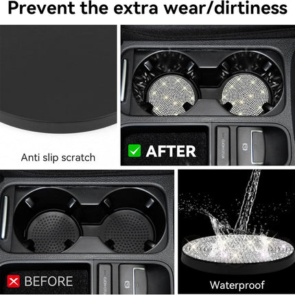 Bling Cup Holder Coasters for Car, 2PCS Universal Non-Slip Holder, Embedded Decorative Coasters, Shiny Crystal Car Interior Accessories Gifts Women (White) White.