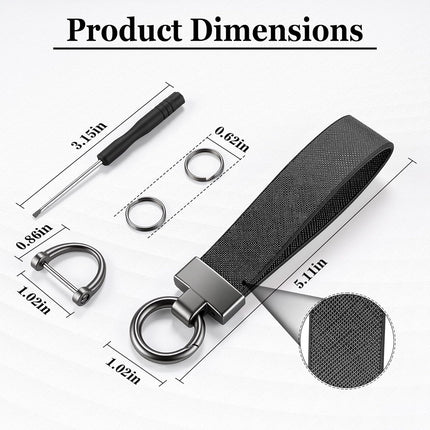 Leather Car Keychain, Universal Heavy Duty Metal Key Chain Holder with 2 Ring and Anti-Lost D-Ring, Accessories for Men Women (Black) Black -.
