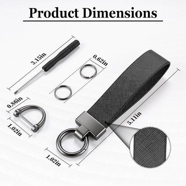 Leather Car Keychain, Universal Heavy Duty Metal Key Chain Holder with 2 Ring and Anti-Lost D-Ring, Accessories for Men Women (Black) Black -.