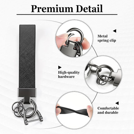 Leather Car Keychain, Universal Heavy Duty Metal Key Chain Holder with 2 Ring and Anti-Lost D-Ring, Accessories for Men Women (Black) Black -.