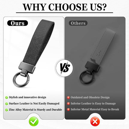Leather Car Keychain, Universal Heavy Duty Metal Key Chain Holder with 2 Ring and Anti-Lost D-Ring, Accessories for Men Women (Black) Black -.