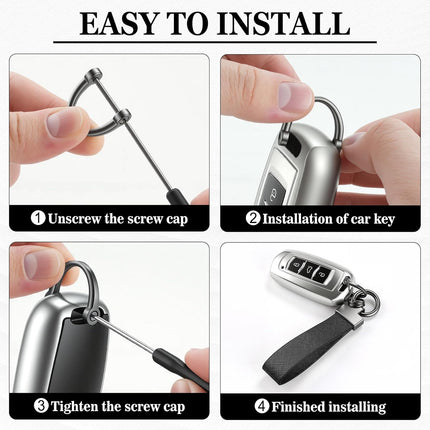 Leather Car Keychain, Universal Heavy Duty Metal Key Chain Holder with 2 Ring and Anti-Lost D-Ring, Accessories for Men Women (Black) Black -.