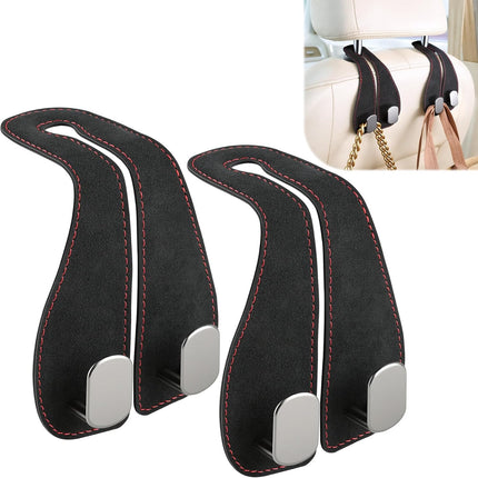 2PCS Car Purse Holder Hook, Seat Back Storage Leather-Wrapped Alloy Double Headrest Hook for Purses & Bags, Cute Interior Accessories Women and Men, Black -.