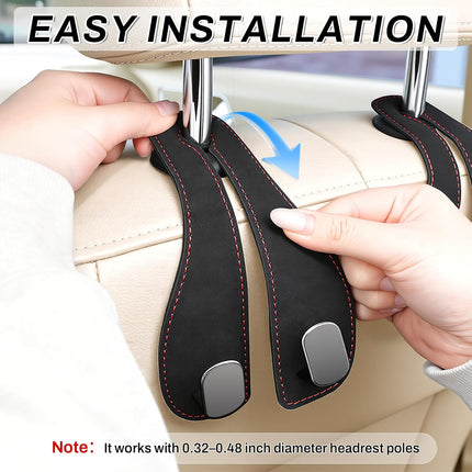 2PCS Car Purse Holder Hook, Seat Back Storage Leather-Wrapped Alloy Double Headrest Hook for Purses & Bags, Cute Interior Accessories Women and Men, Black -.