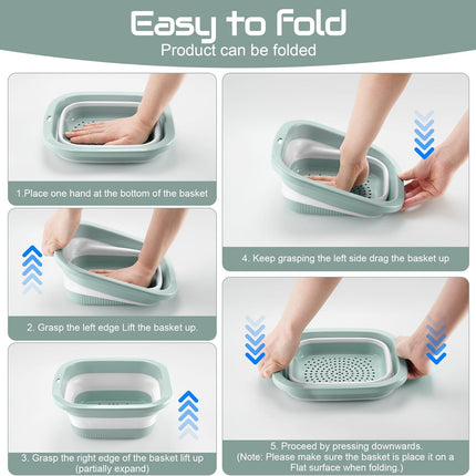 1.5 Gal (5.5L) Collapsible Dish Basin with Drain Basket Colanders, Multiuse Double-Layer Foldable Strainers Sink Tub, Wash Pan, Plastic Tubs, Dishpan, Kitchen Sink, Green -.