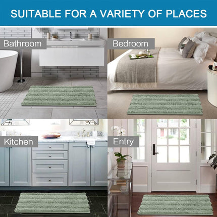 Sage Bathroom Rugs, Bath Mat Set of 2 Extra Thick Chenille Striped Pattern Shaggy Rugs for Room, Non Skid Mats Floor (32 x 20 Plus 24 17 - Inches) 20" 32" 17" 24".