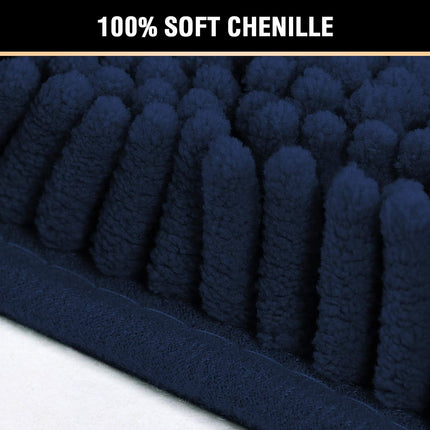 Navy Blue Bath Rug, Mat Non Slip Mats for Bathroom Floor, Rug Extra Thick Chenille 17" x 24" Absorbent Soft Shaggy Washable Dry Fast Plush Rugs Bathtubs.