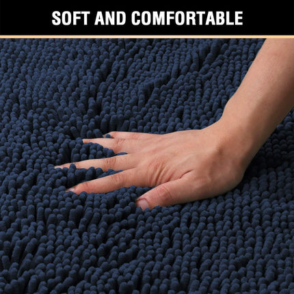 Navy Blue Bath Rug, Mat Non Slip Mats for Bathroom Floor, Rug Extra Thick Chenille 17" x 24" Absorbent Soft Shaggy Washable Dry Fast Plush Rugs Bathtubs.