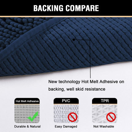 Navy Blue Bath Rug, Mat Non Slip Mats for Bathroom Floor, Rug Extra Thick Chenille 17" x 24" Absorbent Soft Shaggy Washable Dry Fast Plush Rugs Bathtubs.