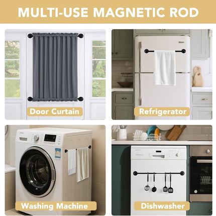 1 PACK Magnetic Curtain Rods for Metal Doors 16" to 28", 1/2 Inch Diameter Adjustable French Door Rod Classroom Whiteboard Cafe Towel Bar Holder, Black 16"-28".