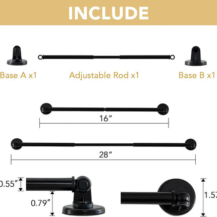 1 PACK Magnetic Curtain Rods for Metal Doors 16" to 28", 1/2 Inch Diameter Adjustable French Door Rod Classroom Whiteboard Cafe Towel Bar Holder, Black 16"-28".