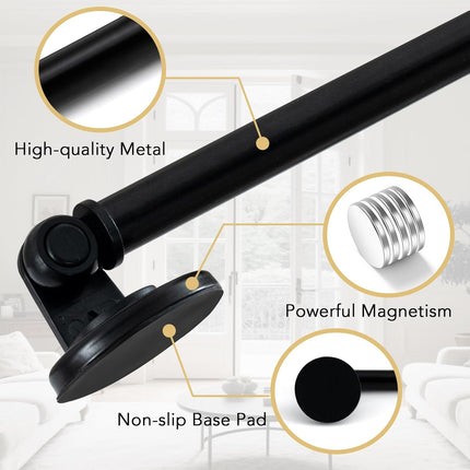 1 PACK Magnetic Curtain Rods for Metal Doors 16" to 28", 1/2 Inch Diameter Adjustable French Door Rod Classroom Whiteboard Cafe Towel Bar Holder, Black 16"-28".
