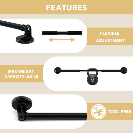 1 PACK Magnetic Curtain Rods for Metal Doors 16" to 28", 1/2 Inch Diameter Adjustable French Door Rod Classroom Whiteboard Cafe Towel Bar Holder, Black 16"-28".