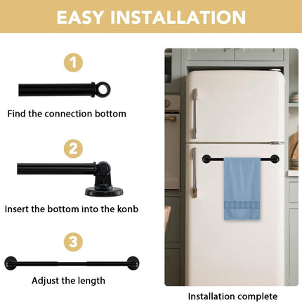 1 PACK Magnetic Curtain Rods for Metal Doors 16" to 28", 1/2 Inch Diameter Adjustable French Door Rod Classroom Whiteboard Cafe Towel Bar Holder, Black 16"-28".