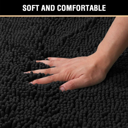 Black Bathroom Rug Set 2 Piece, Bath Mats for Floor, Super Thick Soft Shaggy Chenille Machine Washable, Dry Fast Water Absorbent Mats(20" x 32"/17" 24") 20" 32" Plus 17" 24".
