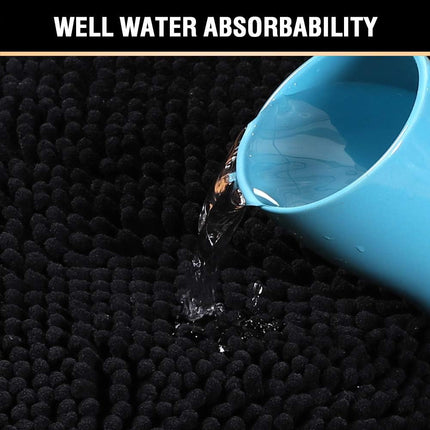 Black Bathroom Rug Set 2 Piece, Bath Mats for Floor, Super Thick Soft Shaggy Chenille Machine Washable, Dry Fast Water Absorbent Mats(20" x 32"/17" 24") 20" 32" Plus 17" 24".