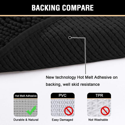 Black Bathroom Rug Set 2 Piece, Bath Mats for Floor, Super Thick Soft Shaggy Chenille Machine Washable, Dry Fast Water Absorbent Mats(20" x 32"/17" 24") 20" 32" Plus 17" 24".