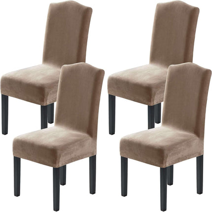Dining Chair Covers Stretch for Room Set of 4 Parson Slipcovers Protectors, Soft Thick Solid Velvet Fabric Washable, Taupe.
