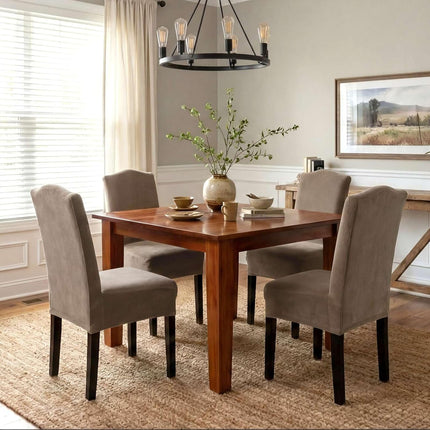 Dining Chair Covers Stretch for Room Set of 4 Parson Slipcovers Protectors, Soft Thick Solid Velvet Fabric Washable, Taupe.