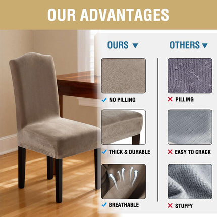 Dining Chair Covers Stretch for Room Set of 4 Parson Slipcovers Protectors, Soft Thick Solid Velvet Fabric Washable, Taupe.