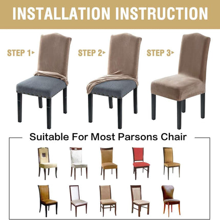 Dining Chair Covers Stretch for Room Set of 4 Parson Slipcovers Protectors, Soft Thick Solid Velvet Fabric Washable, Taupe.
