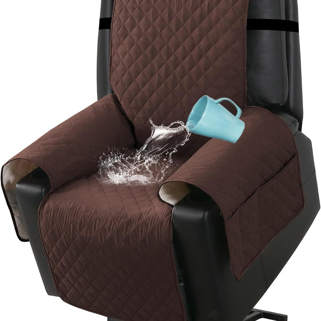 100% Waterproof Power Lift Recliner Chair Cover Non Slip Electric Covers for with Pocket Large Covers, Brown -.