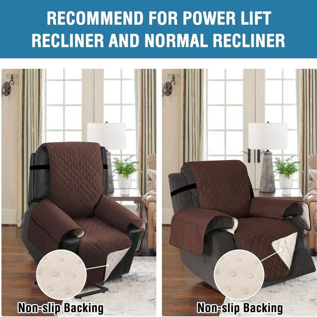 100% Waterproof Power Lift Recliner Chair Cover Non Slip Electric Covers for with Pocket Large Covers, Brown -.