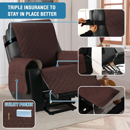 100% Waterproof Power Lift Recliner Chair Cover Non Slip Electric Covers for with Pocket Large Covers, Brown -.