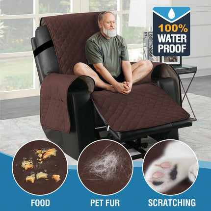 100% Waterproof Power Lift Recliner Chair Cover Non Slip Electric Covers for with Pocket Large Covers, Brown -.