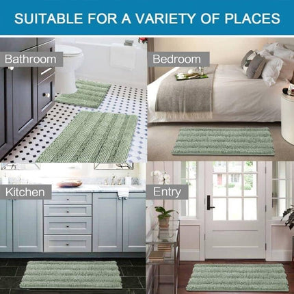3 Piece Bathroom Rugs Sets Thick Striped Bath Set for Non Slip Soft Absorbent Mat Tub, Shower and Toilet(17''x24''+20''x32''+20''x24'' U-Shaped, Sage) Sage 17" x 24" + 20" 32" U Shape.