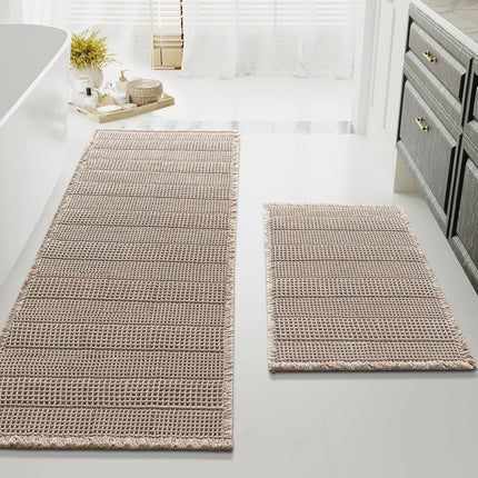 Waffle Bath Mat Super Absorbent Bathroom Mats Non Slip Rugs for Floor Machine Washable Ultra Soft Beside Tub, (32 x 20 Plus 24 60 - Inches, Irish Cream) Cream 20" 32" 24" 60".