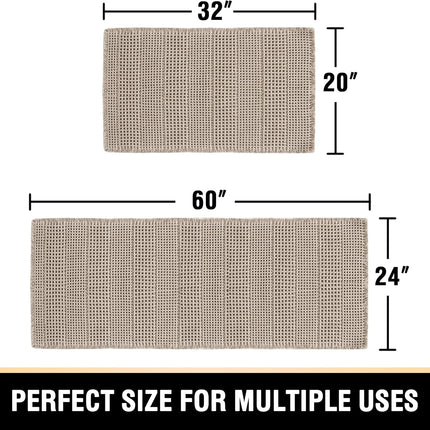 Waffle Bath Mat Super Absorbent Bathroom Mats Non Slip Rugs for Floor Machine Washable Ultra Soft Beside Tub, (32 x 20 Plus 24 60 - Inches, Irish Cream) Cream 20" 32" 24" 60".