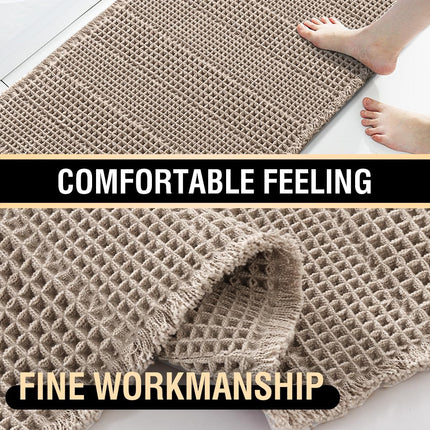 Waffle Bath Mat Super Absorbent Bathroom Mats Non Slip Rugs for Floor Machine Washable Ultra Soft Beside Tub, (32 x 20 Plus 24 60 - Inches, Irish Cream) Cream 20" 32" 24" 60".