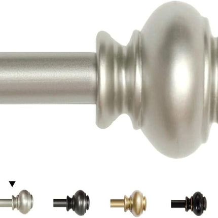 Window Curtain Rods for Windows 28 to 48 Inches Adjustable Decorative 3/4 Inch Diameter Single Rod Set with Classic Finials, Nickel 28"-48".
