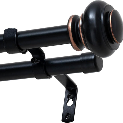 Double Curtain Rods for Windows 16.2 to 90.6 Inches 3/4 inch Diameter Adjustable Decorative Telescoping Rod with Brackets Heavy Duty Splicing Rods, Black 16.2"-90.6".