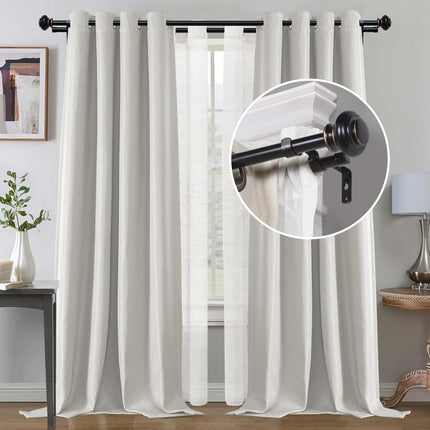 Double Curtain Rods for Windows 16.2 to 90.6 Inches 3/4 inch Diameter Adjustable Decorative Telescoping Rod with Brackets Heavy Duty Splicing Rods, Black 16.2"-90.6".
