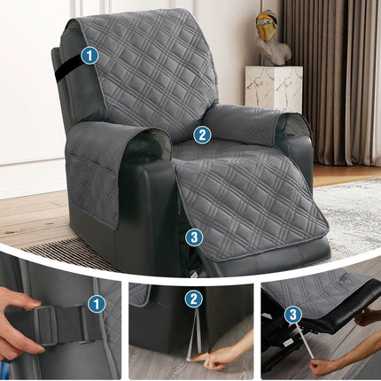 100% Waterproof Recliner Chair Cover Nonslip Stay in Place Electric Power Lift Slipcovers Fitted Standard Large with Side Pocket,Grey/Beige Grey/Beige -.